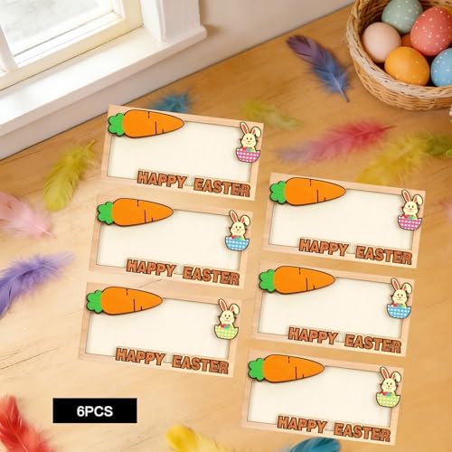6 Piezas de Sujetadores de Dinero de Pascua, Tarjetas de Conejo de Madera para Efectivo, Accesorios para Cestas y Regalos de Primavera - imagen 6