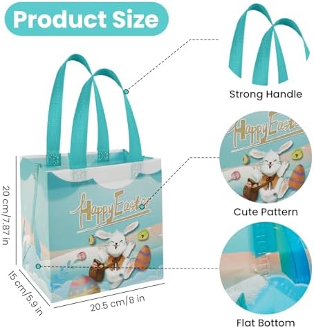 ZWQCCLG 18 Piezas de Bolsas de Regalo para Pascua, Patrones Coloridos de Conejito, Bolsas Reutilizables de No Tejido, Contenedores para Cesta de - imagen 2