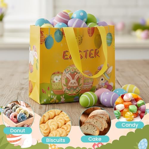 ZWQCCLG 18 Piezas de Bolsas de Regalo para Pascua, Patrones Coloridos de Conejito, Bolsas Reutilizables de No Tejido, Contenedores para Cesta de - imagen 3