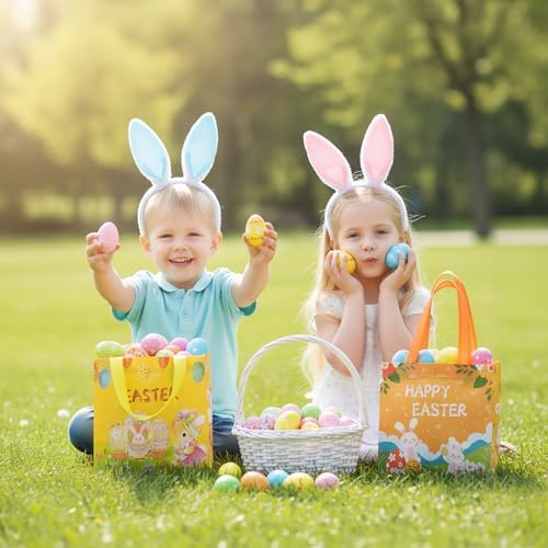 ZWQCCLG 18 Piezas de Bolsas de Regalo para Pascua, Patrones Coloridos de Conejito, Bolsas Reutilizables de No Tejido, Contenedores para Cesta de - imagen 4