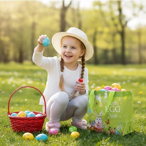 ZWQCCLG 18 Piezas de Bolsas de Regalo para Pascua, Patrones Coloridos de Conejito, Bolsas Reutilizables de No Tejido, Contenedores para Cesta de - imagen 5