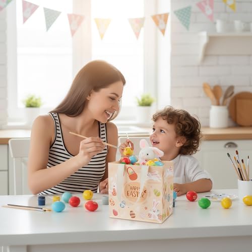 ZWQCCLG 18 Piezas de Bolsas de Regalo para Pascua, Patrones Coloridos de Conejito, Bolsas Reutilizables de No Tejido, Contenedores para Cesta de - imagen 6