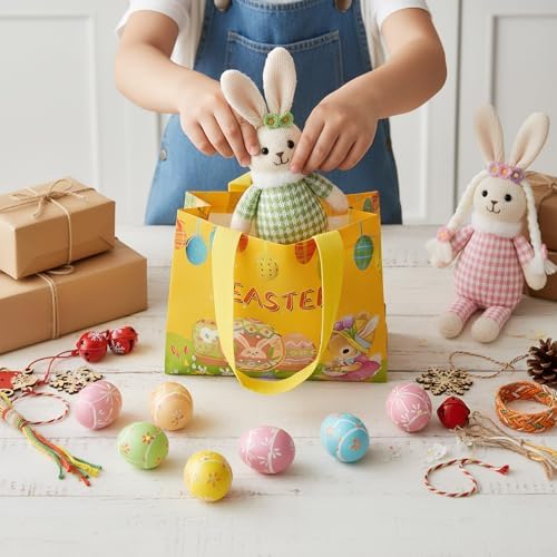ZWQCCLG 18 Piezas de Bolsas de Regalo para Pascua, Patrones Coloridos de Conejito, Bolsas Reutilizables de No Tejido, Contenedores para Cesta de - imagen 7