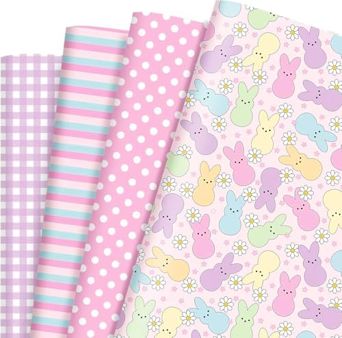 Papel de Regalo Fabllewavi de 12 Hojas con Patrones de Conejitos y Margaritas - 19.7 x 27.6 Pulgadas - Ideal para Pascua y Baby Shower, 4 Diseños - imagen 1