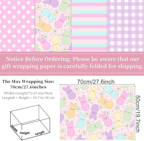 Papel de Regalo Fabllewavi de 12 Hojas con Patrones de Conejitos y Margaritas - 19.7 x 27.6 Pulgadas - Ideal para Pascua y Baby Shower, 4 Diseños - imagen 2