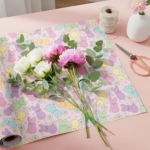 Papel de Regalo Fabllewavi de 12 Hojas con Patrones de Conejitos y Margaritas - 19.7 x 27.6 Pulgadas - Ideal para Pascua y Baby Shower, 4 Diseños - imagen 3