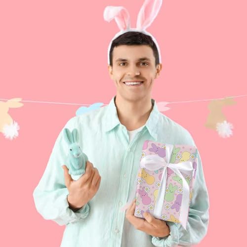 Papel de Regalo Fabllewavi de 12 Hojas con Patrones de Conejitos y Margaritas - 19.7 x 27.6 Pulgadas - Ideal para Pascua y Baby Shower, 4 Diseños - imagen 4