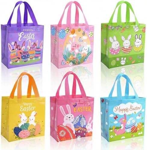 Bolsas de Regalo de Pascua Huachuang con Asas: Bolsas Reutilizables para Niños, Lindas Bolsitas para Dulces, Caza de Huevos y Sorprenditas, Paquete - imagen 1