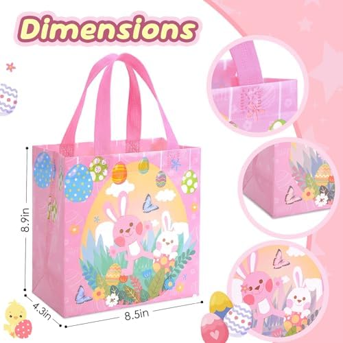 Bolsas de Regalo de Pascua Huachuang con Asas: Bolsas Reutilizables para Niños, Lindas Bolsitas para Dulces, Caza de Huevos y Sorprenditas, Paquete - imagen 2