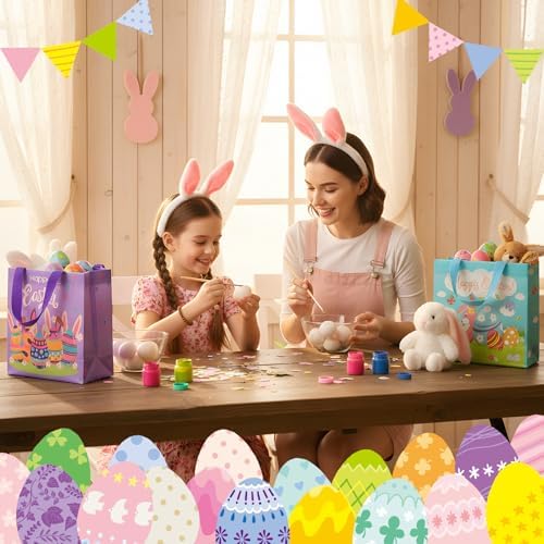 Bolsas de Regalo de Pascua Huachuang con Asas: Bolsas Reutilizables para Niños, Lindas Bolsitas para Dulces, Caza de Huevos y Sorprenditas, Paquete - imagen 3