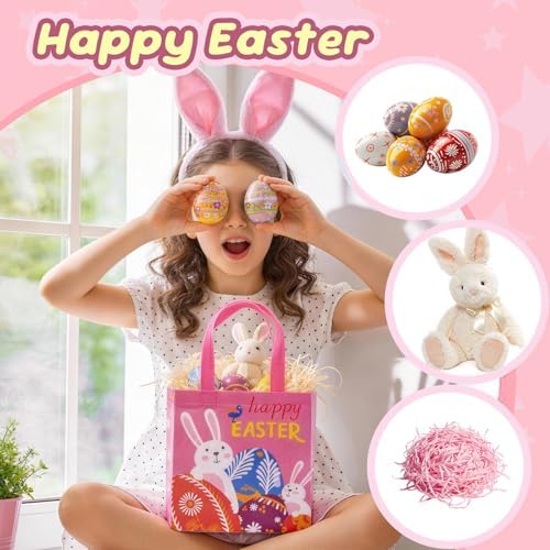 Bolsas de Regalo de Pascua Huachuang con Asas: Bolsas Reutilizables para Niños, Lindas Bolsitas para Dulces, Caza de Huevos y Sorprenditas, Paquete - imagen 4