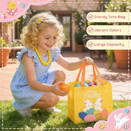 Bolsas de Regalo de Pascua Huachuang con Asas: Bolsas Reutilizables para Niños, Lindas Bolsitas para Dulces, Caza de Huevos y Sorprenditas, Paquete - imagen 5