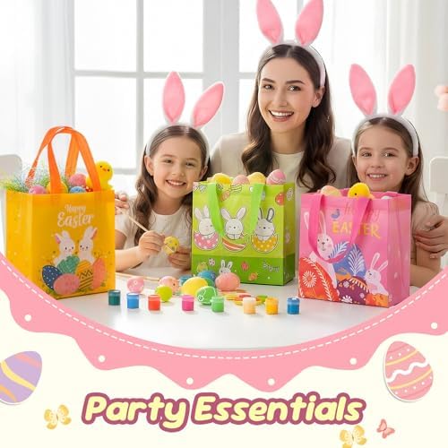 Bolsas de Regalo de Pascua Huachuang con Asas: Bolsas Reutilizables para Niños, Lindas Bolsitas para Dulces, Caza de Huevos y Sorprenditas, Paquete - imagen 7