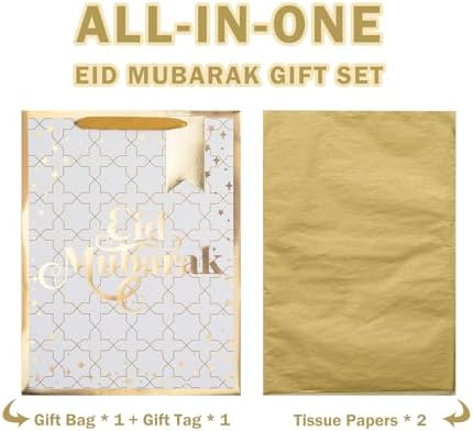 Bolsas de Regalo WRAPAHOLIC 13 Eid Mubarak con Papel de Seda y Etiqueta - Cruz de Foil Dorado - Bolsas de Papel para Celebración del Ramadán - imagen 3