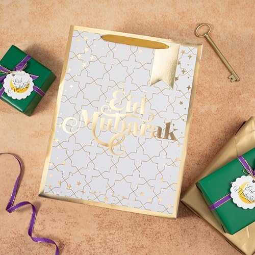Bolsas de Regalo WRAPAHOLIC 13 Eid Mubarak con Papel de Seda y Etiqueta - Cruz de Foil Dorado - Bolsas de Papel para Celebración del Ramadán - imagen 7