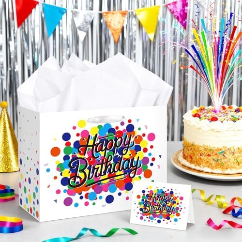 Bolsa de Regalo de Cumpleaños con Lunares, Incluye Papel de Seda y Tarjeta, Ideal para Decoraciones de Fiesta, Baby Shower y Regalos para Hombres, - imagen 4