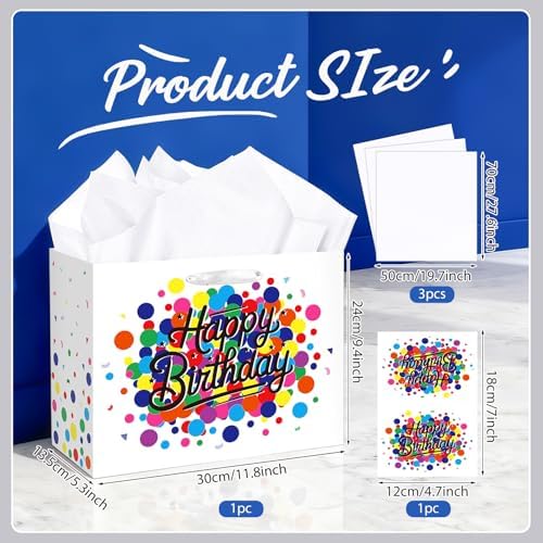 Bolsa de Regalo de Cumpleaños con Lunares, Incluye Papel de Seda y Tarjeta, Ideal para Decoraciones de Fiesta, Baby Shower y Regalos para Hombres, - imagen 6
