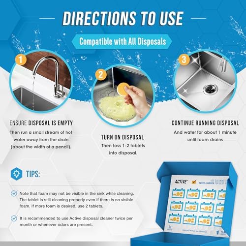 Tabletas Limpiadoras y Desodorantes para Desechos - Paquete de 24, Nuevas Tabletas Espumosas XL - Fresco Aroma Cítrico para el Desagüe de la Cocina, - imagen 4