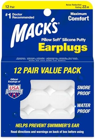 Tapones para los oídos de silicona suave Mack's Pillow Soft, 12 pares – Tapones moldeables originales para dormir, ronquidos, natación, viajes, - imagen 1