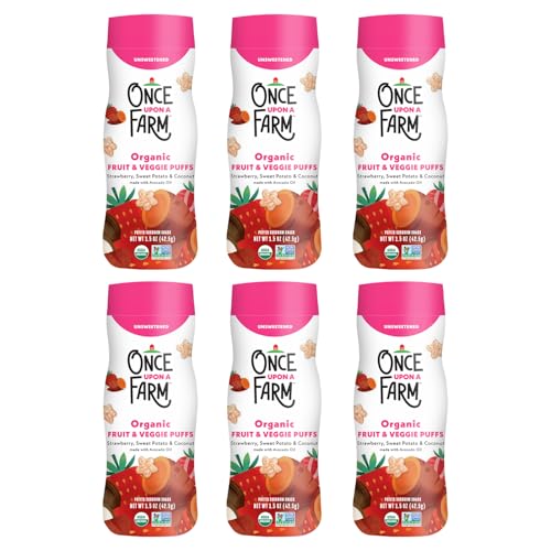 Once Upon A Farm Snack de Sorghum Inflado de Fresa, Coco y Camote, Puffs de Fruta y Verdura, No GMO, 1.5 Onzas (Paquete de 6) - imagen 1