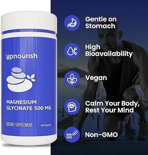 UpNourish Cápsulas de Magnesio Glicinato Quelado 500mg - Suplemento de Magnesio Puro para Sueño, Calma, Nervios, Músculos y Huesos - imagen 5