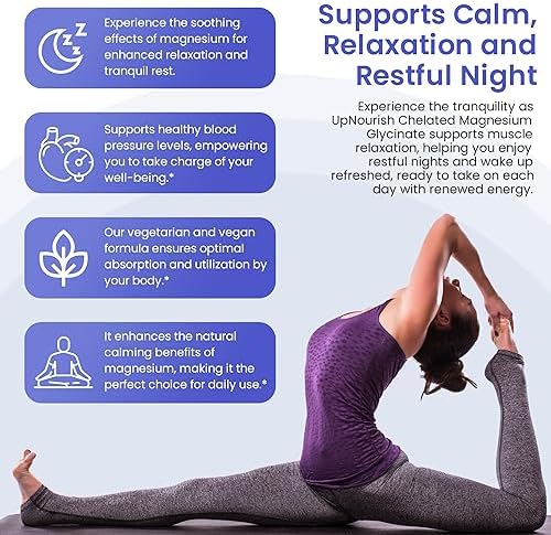 UpNourish Cápsulas de Magnesio Glicinato Quelado 500mg - Suplemento de Magnesio Puro para Sueño, Calma, Nervios, Músculos y Huesos - imagen 6