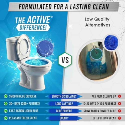 Tabletas Limpiadoras Automáticas para Inodoro ACTIVE, Gel Azul, Eliminador de Manchas de Agua Dura, Seguro para Sépticos, 12 Tabs, Aroma Fresco - imagen 5
