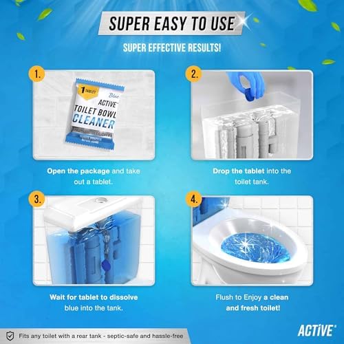 Tabletas Limpiadoras Automáticas para Inodoro ACTIVE, Gel Azul, Eliminador de Manchas de Agua Dura, Seguro para Sépticos, 12 Tabs, Aroma Fresco - imagen 6
