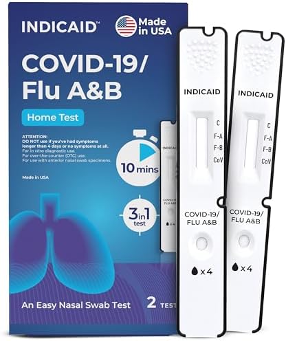 Prueba Antigénica INDICAID COVID-19/Influenza A+B 3 en 1 – Aprobada por FDA – Resultados en 10 Minutos – Hecho en EE. UU. – 2 Pruebas – Combo Covid y - imagen 1