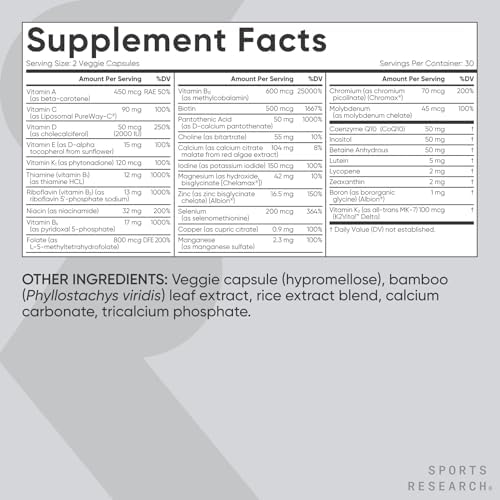 Multivitamínico Sports Research® - Fórmula Avanzada - 23 Vitaminas y Minerales Esenciales con CoQ10 e Yodo - Soporte Nutricional Diario - 60 Cápsulas - imagen 5