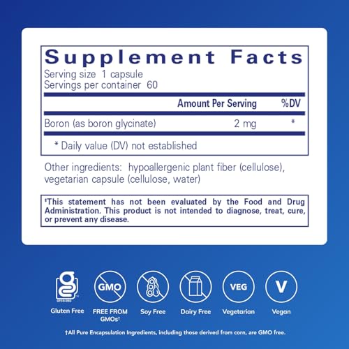 Boron (Glicinato) de Pure Encapsulations | Suplemento para Equilibrio Hormonal, Fortalecimiento Óseo y Metabolismo de Nutrientes | 60 Cápsulas - imagen 2