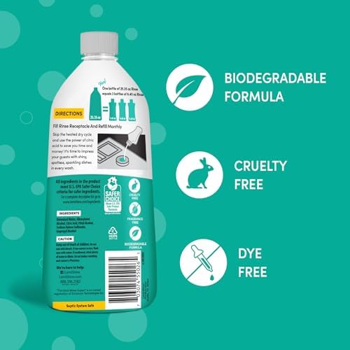 Lemi Shine Brillo y Secado - Enjuague Natural para Lavavajillas - Eliminador de Manchas de Agua Dura - 25.35 fl oz - imagen 6