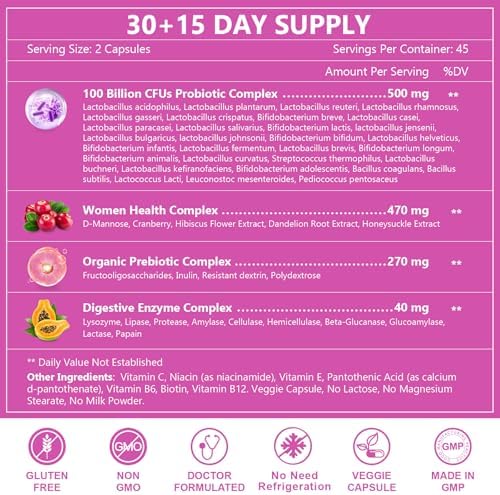 Probióticos NATURE TARGET para Mujeres, 100 Mil millones de CFUs con Enzimas Digestivas y Prebióticos, Probioticos Vaginales con Arándano para Salud - imagen 8