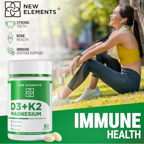 Nuevo Elements Vitamina D3 K2 10,000 UI con Magnesio Glicinato 500mg - Salud Ósea, Soporte Inmunológico, Energía y Ánimo - Softgels Sin OGM, Sin - imagen 5