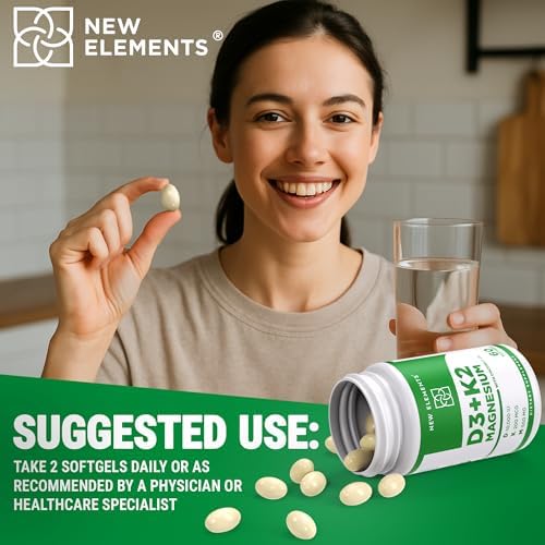 Nuevo Elements Vitamina D3 K2 10,000 UI con Magnesio Glicinato 500mg - Salud Ósea, Soporte Inmunológico, Energía y Ánimo - Softgels Sin OGM, Sin - imagen 7