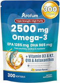 Arofum Omega 3 Aceite de Pescado con Vitaminas D3 y K2 – 300 Geles Blandos con Sabor a Limón | Suplemento Omega 3 para Corazón, Cerebro, Ojos e - imagen 1