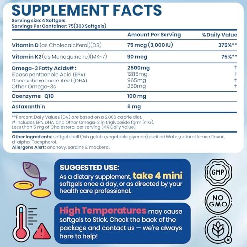 Arofum Omega 3 Aceite de Pescado con Vitaminas D3 y K2 – 300 Geles Blandos con Sabor a Limón | Suplemento Omega 3 para Corazón, Cerebro, Ojos e - imagen 2