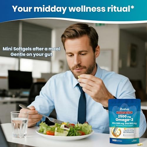 Arofum Omega 3 Aceite de Pescado con Vitaminas D3 y K2 – 300 Geles Blandos con Sabor a Limón | Suplemento Omega 3 para Corazón, Cerebro, Ojos e - imagen 5