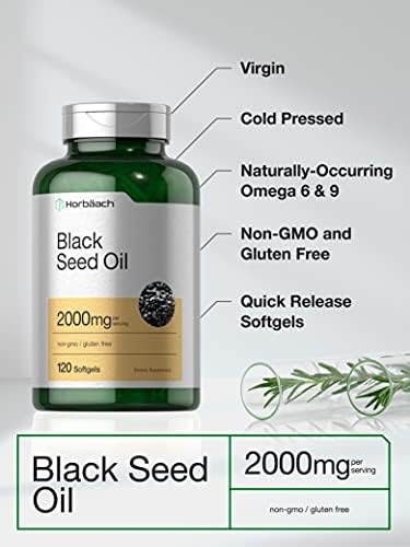 Cápsulas de Aceite de Semilla Negra Horbaach | 2000mg | 120 Unidades | Suplemento con Omega 6 y 9 | Nigella Sativa | Sin OGM y Sin Gluten - imagen 3