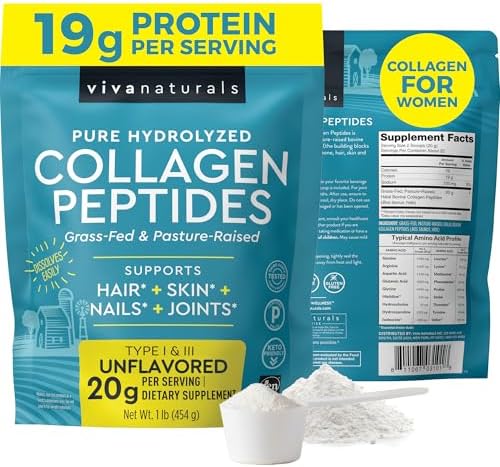 Viva Naturals Polvo de Péptidos de Colágeno - Bovino Hidrolizado Alimentado con Pasto, Tipo I y III - 19 g de Proteína, Sin Sabor, Fácil Disolución - - imagen 1