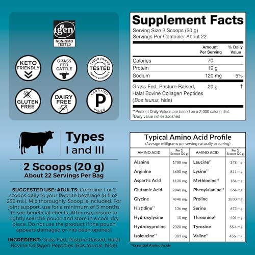 Viva Naturals Polvo de Péptidos de Colágeno - Bovino Hidrolizado Alimentado con Pasto, Tipo I y III - 19 g de Proteína, Sin Sabor, Fácil Disolución - - imagen 2