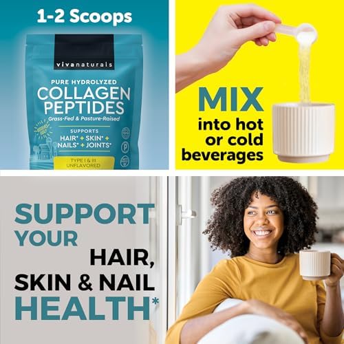 Viva Naturals Polvo de Péptidos de Colágeno - Bovino Hidrolizado Alimentado con Pasto, Tipo I y III - 19 g de Proteína, Sin Sabor, Fácil Disolución - - imagen 6
