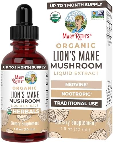 Suplemento de Hongo Melena de León MaryRuth Organics, Hasta 1 Mes de Suministro, Extracto Orgánico USDA, Gotas Herbales Veganas Sin Alcohol, 1 Fl Oz - imagen 1