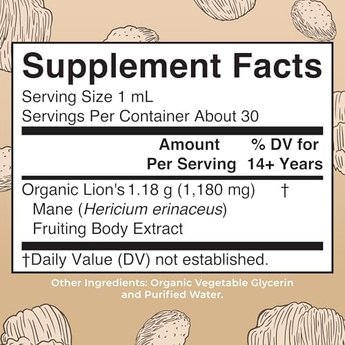 Suplemento de Hongo Melena de León MaryRuth Organics, Hasta 1 Mes de Suministro, Extracto Orgánico USDA, Gotas Herbales Veganas Sin Alcohol, 1 Fl Oz - imagen 2