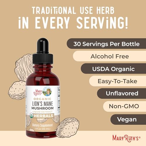 Suplemento de Hongo Melena de León MaryRuth Organics, Hasta 1 Mes de Suministro, Extracto Orgánico USDA, Gotas Herbales Veganas Sin Alcohol, 1 Fl Oz - imagen 7
