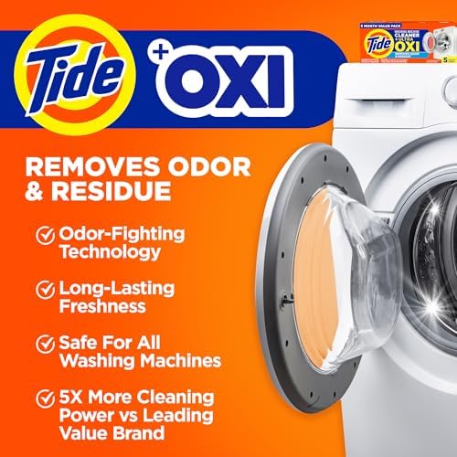 Limpiador para Lavadora Tide, Suministro para 52 Semanas con Oxi, Elimina Residuos y Olores, Para Lavadoras de Carga Frontal y Superior, 12 Meses - imagen 3