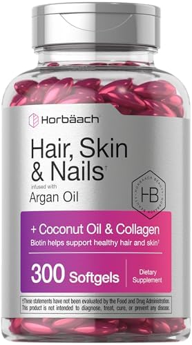 Vitaminas para Cabello, Piel y Uñas Horbäach | 300 Gelatinas Blandas | Con Biotina y Colágeno | Infundidas con Aceite de Argán y Coco | Suplemento - imagen 1
