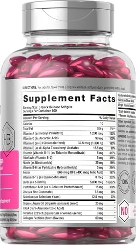 Vitaminas para Cabello, Piel y Uñas Horbäach | 300 Gelatinas Blandas | Con Biotina y Colágeno | Infundidas con Aceite de Argán y Coco | Suplemento - imagen 2
