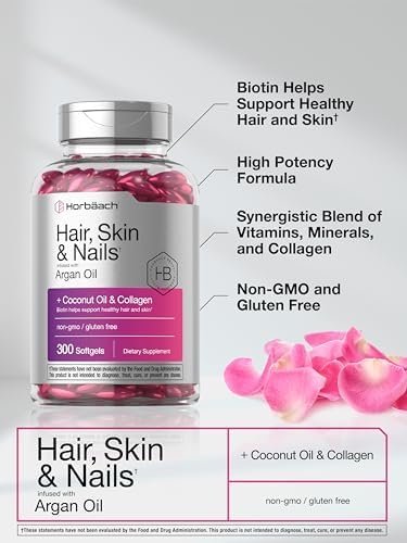 Vitaminas para Cabello, Piel y Uñas Horbäach | 300 Gelatinas Blandas | Con Biotina y Colágeno | Infundidas con Aceite de Argán y Coco | Suplemento - imagen 4