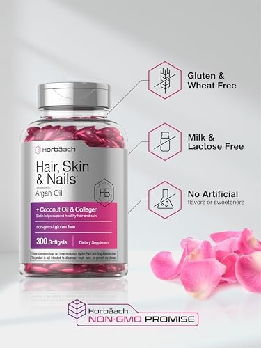 Vitaminas para Cabello, Piel y Uñas Horbäach | 300 Gelatinas Blandas | Con Biotina y Colágeno | Infundidas con Aceite de Argán y Coco | Suplemento - imagen 5
